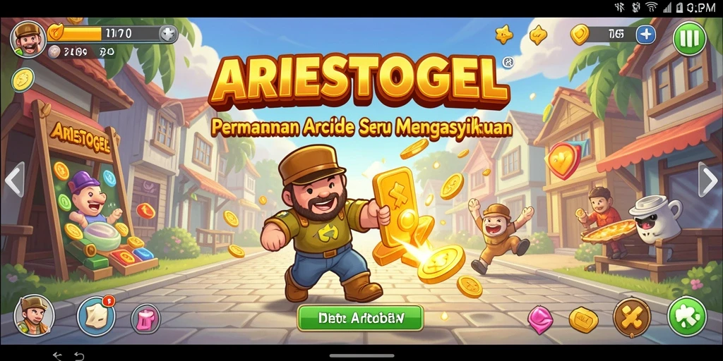 Antarmuka utama ARIESTOGEL dengan fitur Arcade yang menarik.
