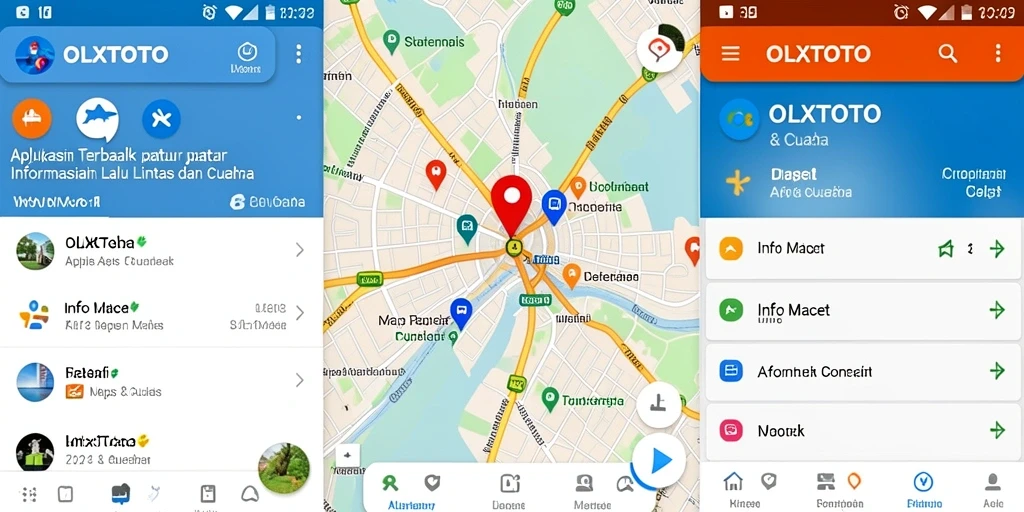 Tampilan antarmuka aplikasi OLXTOTO dengan fitur Info Macet dan cuaca.