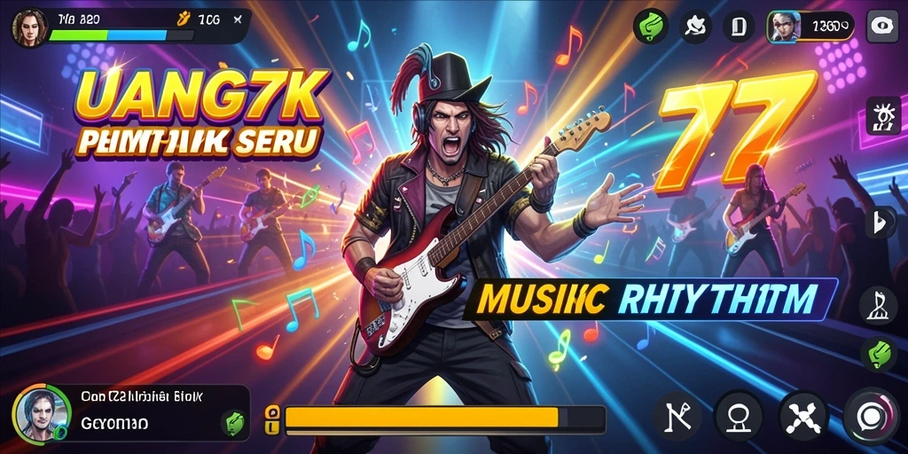 Tampilan antarmuka UANG77 yang menarik dan interaktif dalam permainan Musik Rhythm.