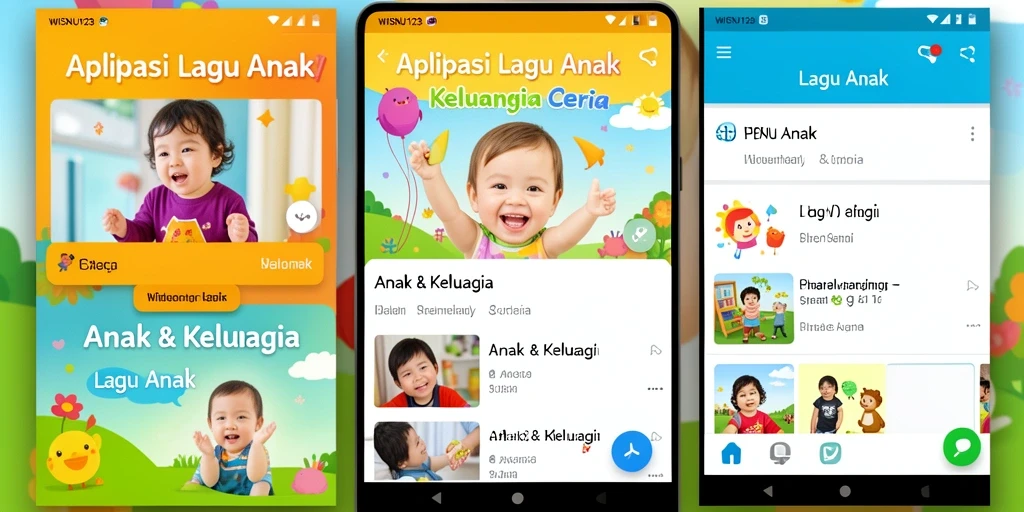 Antarmuka aplikasi WISNU123 yang ramah anak dengan pilihan lagu